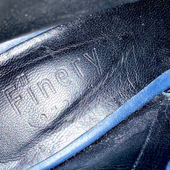 Finery London Open Toe Navy Wet Metallic Leather Booties Block High Heels 38/7.5 - Picture 7 of 9